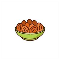 A bowl of nuts in a green bowl on a white background vector
