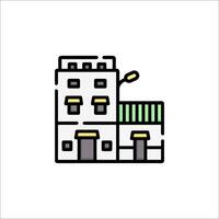 A building icon with a green roof and a green sign vector