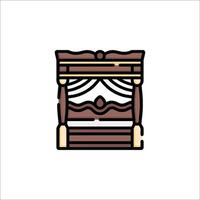 A bed with curtains on it in a line drawing vector