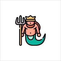 A cartoon mermaid with a crown and a spear vector
