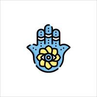 A hamsa hand with a flower and an eye vector
