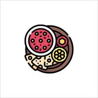 A plate with food and cheese on it vector