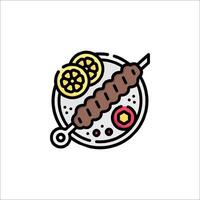 A plate with meat and vegetables on it vector