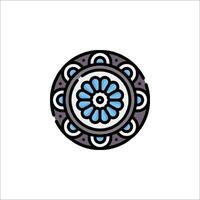A blue and black circular design with a flower in the center vector