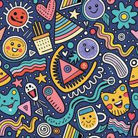 seamless pattern with cartoon characters and objects vector