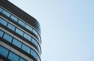 New building architecture on blue sky background,Low angle architectural exterior view of modern,copy space for text photo