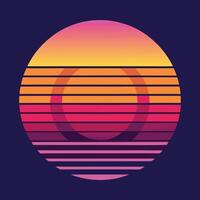 Retro Sunset Graphic Circle Design for Trendy Prints. vector