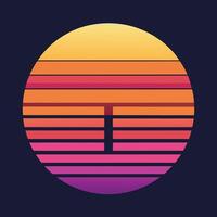 Retro Sunset Circle Graphic Design. vector