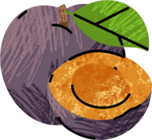An illustration of a plump plum with a leaf png