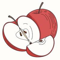 a red apple with a slice cut out of it vector