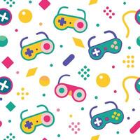 seamless pattern with colorful game controllers and other accessories vector