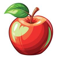 red apple with green leaf illustration vector