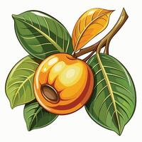 an orange fruit with leaves on a branch vector