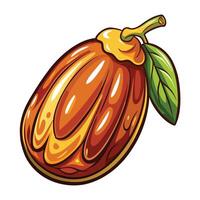 cocoa fruit with green leaves and a yellow center vector