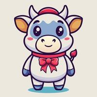 cartoon cow with red bow and red ribbon vector