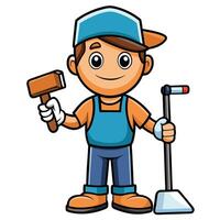 a cartoon man with a hammer and mop vector