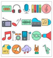 A set of 20 music icons as casette, headphone, microphone vector
