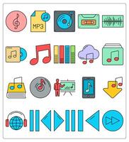 A set of 20 music icons as music notes, mp3, hard disk vector