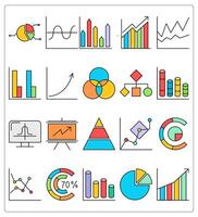 A set of 20 graph icons as pie chart, graph, statistics vector