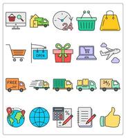 A set of 20 shopping icons as online search store, shipping, 24x7 service vector