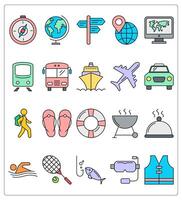 A set of 20 travel icons as compass, globe, direction vector