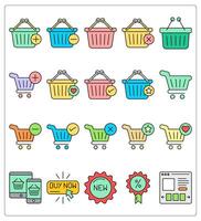 A set of 20 shopping icons as add to cart, remove from cart, basket vector