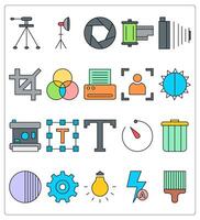 A set of 20 photography icons as tripod, flash stand, camera lens vector