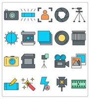 A set of 20 photography icons as camera, flashlight, focus vector