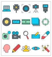 A set of 20 photography icons as laptop, camera flash, camera lens vector