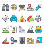 A set of 20 camping icons as binocular, compass, barbecue vector