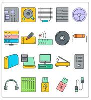 A set of 20 computer hardware icons as computer hardware, hard drive, heat converter vector
