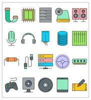 A set of 20 computer hardware icons as data bus, cpu processor, storage vector