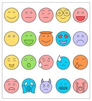 A set of 20 face emoticon icons as smile, expressionless, sad vector