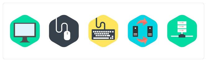 A set of 5 mix icons as computer, mouse, keyboard vector
