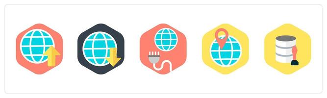A set of 5 mix icons as globe, global connection, global location vector