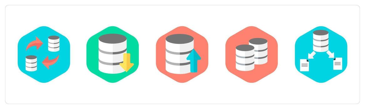 un conjunto de 5 5 mezcla íconos como datos transferir, base de datos, subir base de datos vector