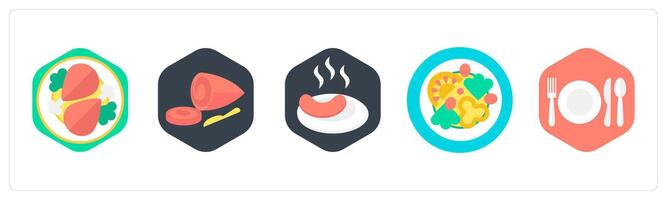 A set of 5 mix icons as chicken, chicken slice, sausage vector