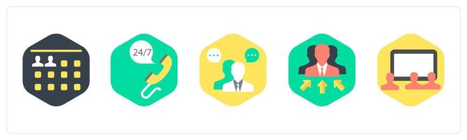 A set of 5 mix icons as user details, 24x7 calling, business conversation vector