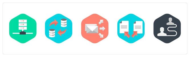 A set of 5 mix icons as server, data transfer, transfer mail vector