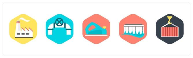 A set of 5 mix icons as factory, water pipe, water pollution vector