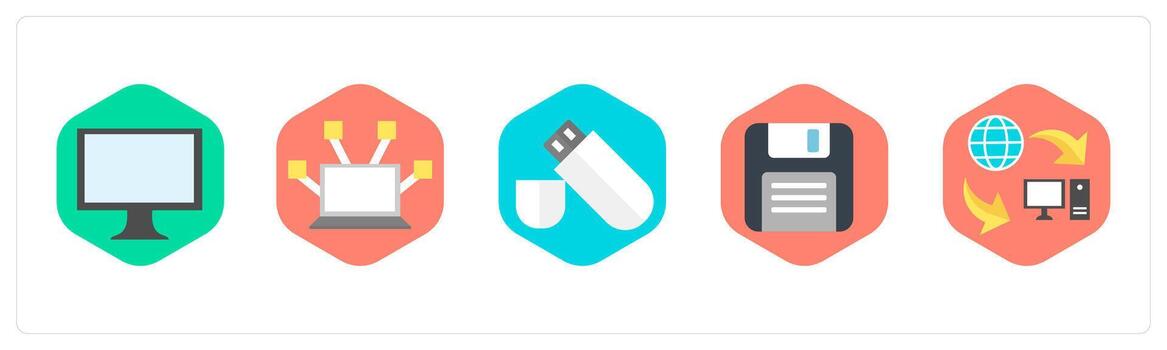 un conjunto de 5 5 mezcla íconos como computadora, computadora red, memoria USB vector