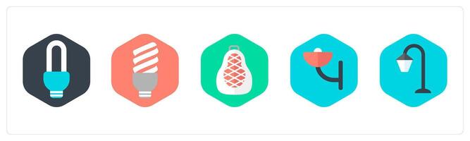 A set of 5 mix icons as light, led light, lantern vector