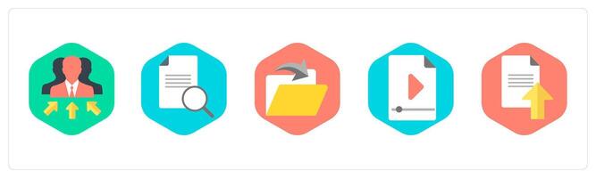 A set of 5 mix icons as business manager, search content, file transfer vector