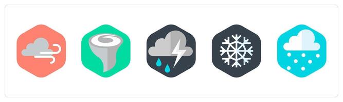 A set of 5 mix icons as wind, cyclone, thunderstorm vector