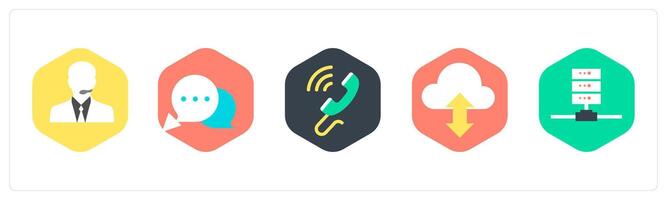A set of 5 mix icons as customer support, message, wifi calling vector