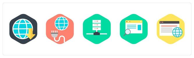 A set of 5 mix icons as globe, global connection, server vector
