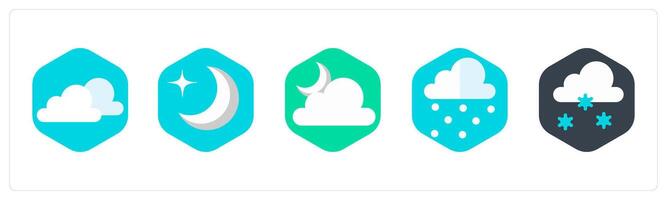 A set of 5 mix icons as clouds, half moon, night vector