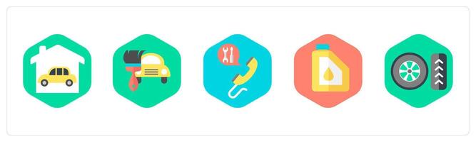 A set of 5 mix icons as garage, car repair, call service vector