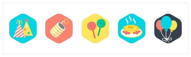 A set of 5 mix icons as celebration, cracker, candies vector