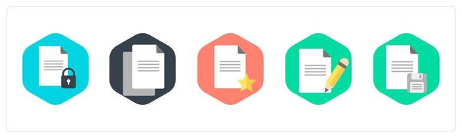 A set of 5 mix icons as document security, duplicate document, favorite document vector